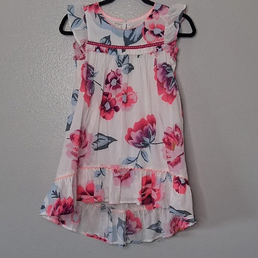 Monsoon Girls Sundress Sleeveless High Low Hem Floral Ivory Pink Purple 10 copy